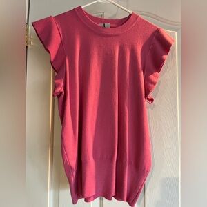 Elegant Pink Ruffle Sleeve Top New